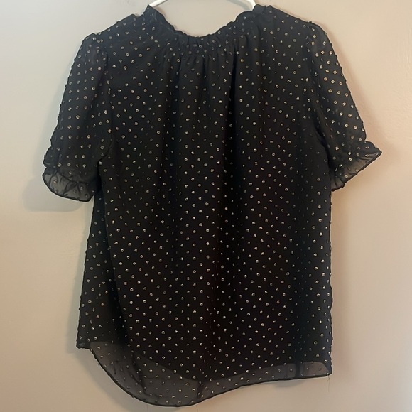 J. Crew Black and Gold Ruffleneck Top with Foil Clip Dot Size M - Picture 4 of 13